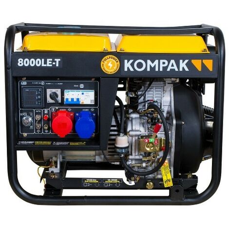 Groupe électrogène diesel 6400W monophasé et triphasé – Moteur 4 temps 498cc – Autonomie 12.5h – Régulateur AVR pour courant stable – Kompak - NT-8000LE-T