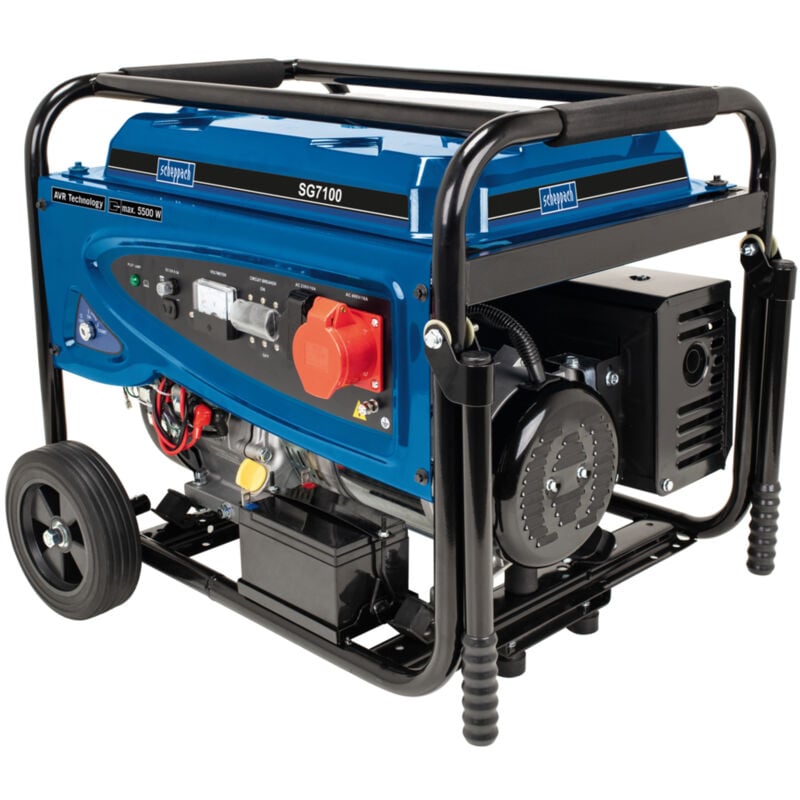 Scheppach - Groupe électrogène SG7100 - 5500 w - 420 cm3 - Démarrage électrique - Protection contre surcharges - Voltmètre - Indicateur du niveau