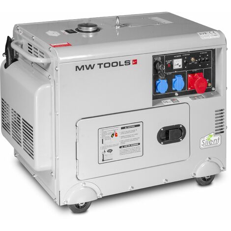 Groupe électrogène insonorisé diesel 4,8 kW 230V+ 6 kW 400V MW-Tools DG65E