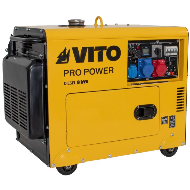 Vito - Groupe électrogène 8 kva Diesel 4T 12CV 498 cm³ 6500W Démarrage électrique Monophasé / Triphasé Silencieux Autonomie 8h - yellow