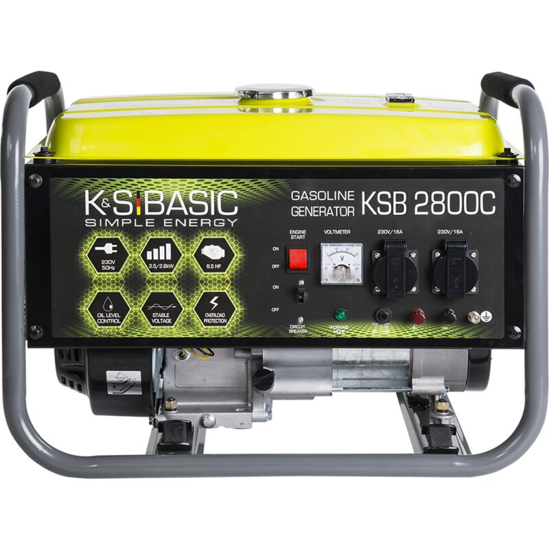 Groupe électrogène à essence KSB 2800C puissance maximale 2800W, démarrage manuel, puissance moteur 6,5 CV, régulateur de tension automatique (AVR),
