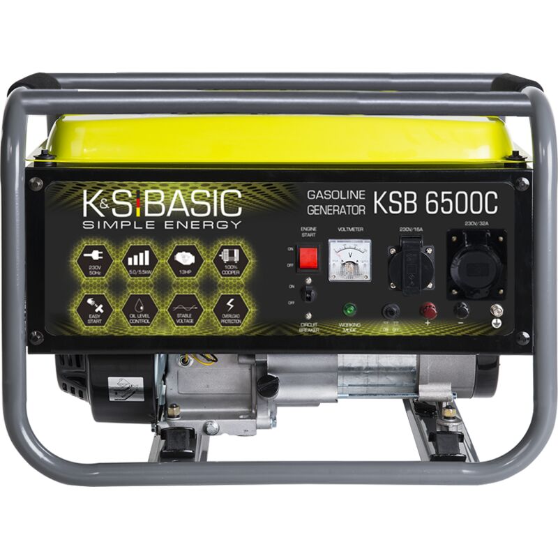 K&s Basic - Groupe électrogène à essence ksb 6500C, puissance maximale 5500W, démarrage manuel, puissance moteur de 13 cv, régulateur de tension