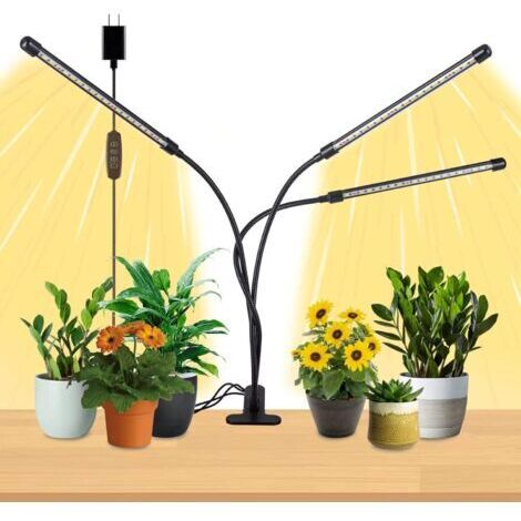 Grow Light, Lampe Horticole à 3 têtes, Lampe plante à spectre complet avec minuterie marche/arrêt automatique, [Classe énergétique G]
