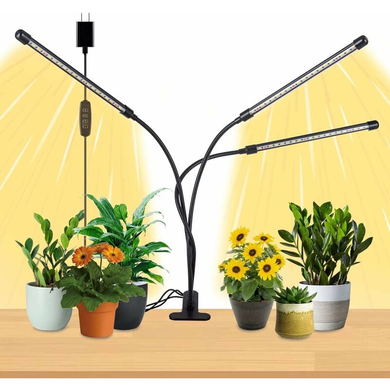 Grow Light, Lampe Horticole à 3 têtes, Lampe plante à spectre complet avec minuterie marche/arrêt automatique, [Classe énergétique g]