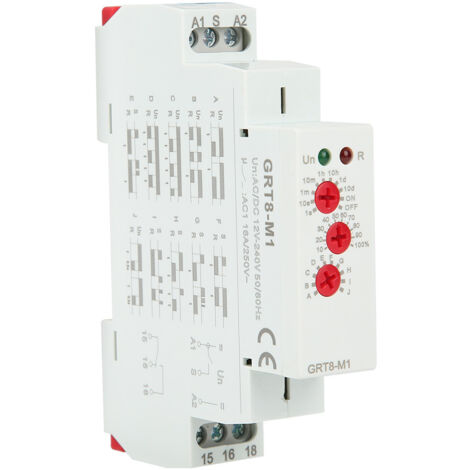 GRT8-M1 Zeitrelais mit 10 Funktionen, 35 mm DIN-Schienenmontage, AC/DC 12 V  240 V, 50–60 Hz