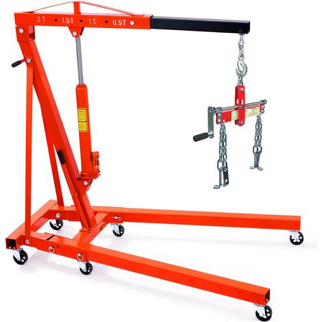 GRUA PLEGABLE 2 TONELADAS (2000KG) BOMBA DE DOBLE PISTON + NIVELADOR PARA MOTORES