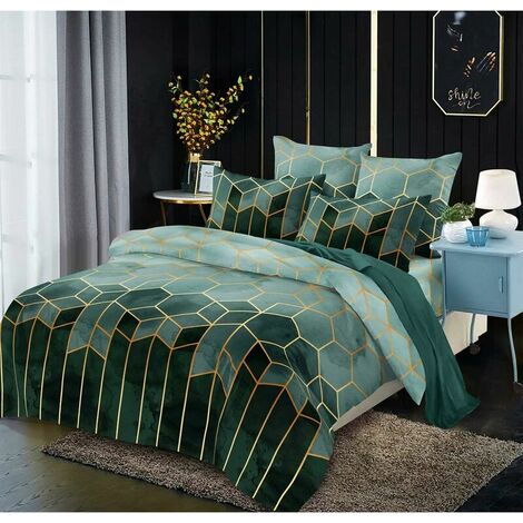 TUMALAGIA Grün Bettwäsche 135X200 Mikrofaser 2 teilig Bettbezug Set mit Geometrischem Muster, weiche Flauschige Bettbezüge mit Reißverschluss und 1 mal 50x75cm Kissenbezug (green, Single(135x200 cm))