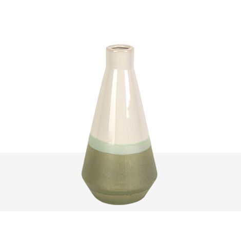 Grün/cremefarbene Tritone-Keramikvase, 14 x 14 x 28 cm