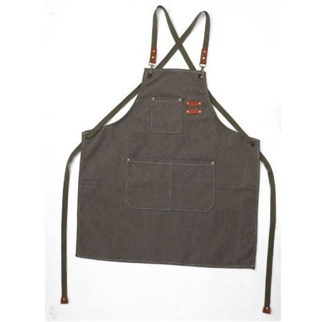 (Grün-Grau) Küchenschürze für Herren, Leinenschürzen mit 3 Taschen, wasserdichte und verstellbare Schürze für Grill, Restaurant, Garten, Schreiner, 78 x 68 cm