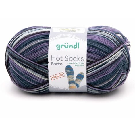 Gründl Sockenwolle Hot Socks Porto 100 g 4-fach violett-kobalt-natur Handarbeit