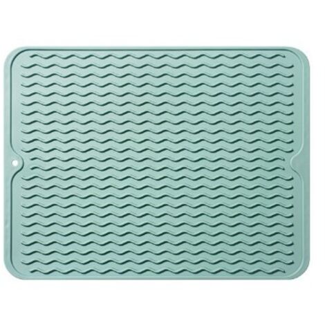 Grüne Abtropfmatte aus Silikon, große wärmeisolierende Abtropfmatte, rutschfeste und wärmeisolierende Abtropfmatte zum Trocknen von Besteck und Tellern (40 cm x 30 cm)