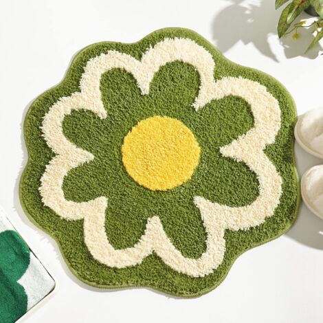 Grüne Badematte mit Blumenmuster, rutschfest und saugfähig, super süße, maschinenwaschbare Badematte, kleine runde Badematte mit weichem und flauschigem Blumenmuster.