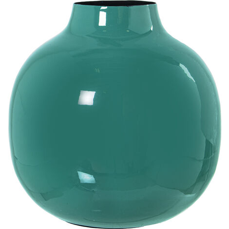 Grüne Emaille -Metallvase  ° 21x21cm für alle Stile, um dem Haus eine Berührung für alle Stile zu verleihen, um dem Haus eine Note zu verleihen