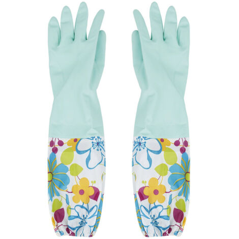 Grüne, florale Samt-Spülhandschuhe – warm und bequem