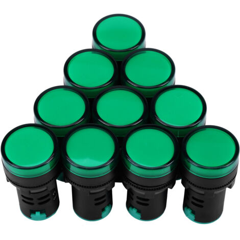 Grüne LED-Kontrollleuchte 24 V AC/DC – 10er-Pack, 22-mm-Gewinde
