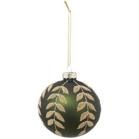 Grüne Weihnachtskugel mit goldenen Blättern aus Glas 80mm - Atmosphera créateur d'intérieur