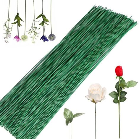 Grüner Blumendraht, Blumendraht, Floristendraht, 100 Stück Blumendraht, Dunkelgrüner künstlicher Blumenstiel, Blumenstielverpackung, Stieldraht für Floristen, 25 cm