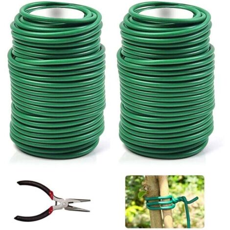 Grüner Gartendraht, 2 Rollen flexibler grüner Gartendraht (3,5 mm x 20 m), Tomatenbindedraht, Pflanzendraht zur Stützung von Kletterpflanzen, Gartenbedarf