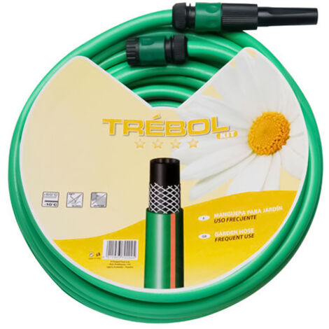 Grüner, geflochtener Schlauch Trebol 15 mm. 15 Meter Rolle mit Zubehör