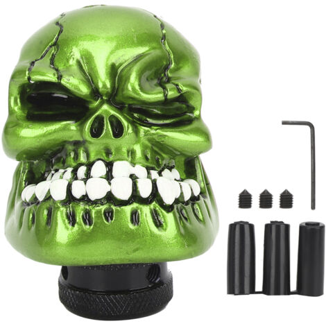 Grüner Totenkopf-Schaltknauf mit Hebelschaltung und Adaptern (8 mm / 10 mm / 12 mm)
