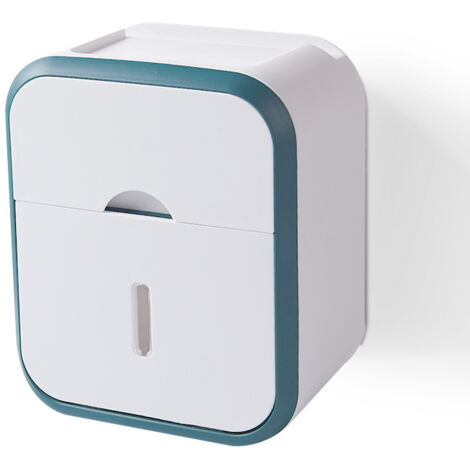 Grüner, wandmontierter Toilettenpapierspender, kein Bohren erforderlich, mit Papierauswurf und Rollenbox, Badezimmerablage, ohne Rollenachse