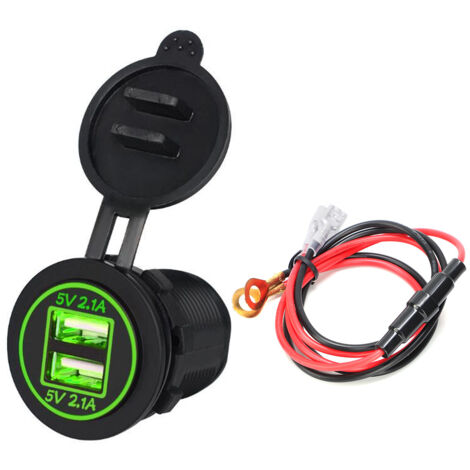 Grünes, wasserdichtes Dual-USB-Ladegerät für Auto, Motorrad und Boot (4,2 A, 12–24 V)