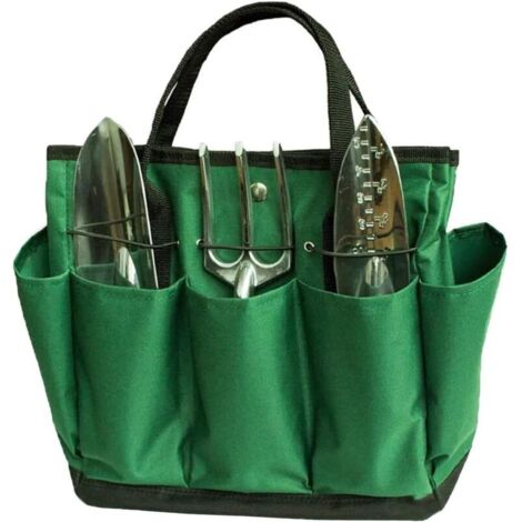(Grünlich-schwarzes) Gartengeräte-Set, Gartentasche mit mehreren Fächern für Gartengeräte-Sets, Gartengerätetasche