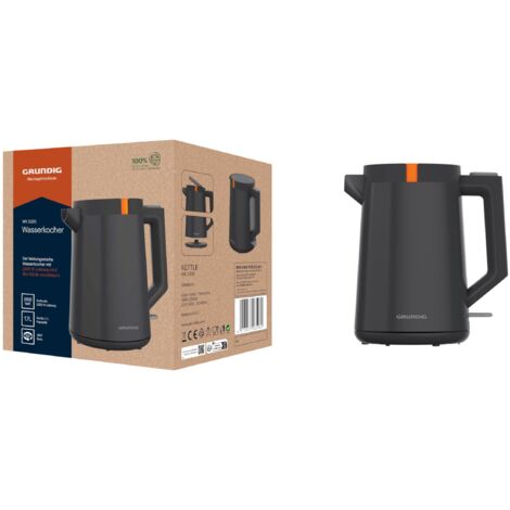 Grundig WK 5320 - Bollitore elettrico, potenza 2200 W, capacità 1,7 l, avvolgicavo, 1 litro, spegnimento automatico, elemento riscaldante nascosto in acciaio inox, colore: Grigio/Terracotta