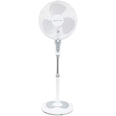 Grunkel Ventilador de pie 16" programable con 3 velocidades FAN-B16ECOTIMER y 60W de potencia con altura regulable de hasta 128cm (Blanco)