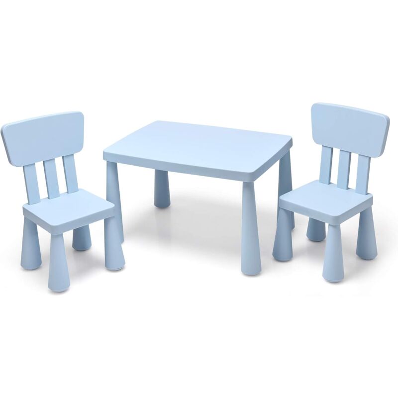 

Grupo de Asientos Muebles para Niños Juego de 1 Mesa y 2 Sillas de Plástico para Cuarto de los Niños Sala de Estar Azul