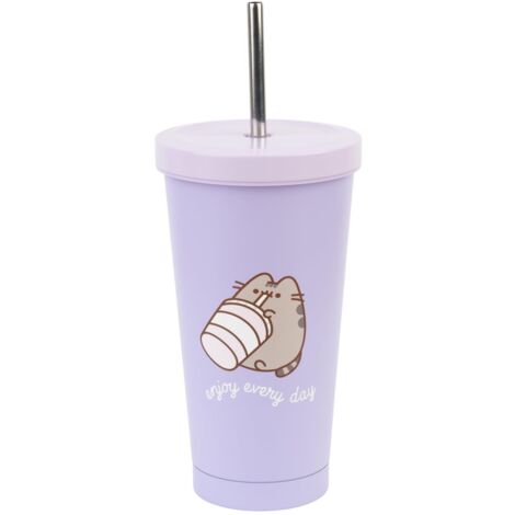 Grupo Erik: Bicchiere Termico Pusheen  Bicchiere Acciaio Inox 550 ml, Bicchiere Thermos con Cannuccia, a doppia parete acciaio inox, BPA free, Pusheen Gadget