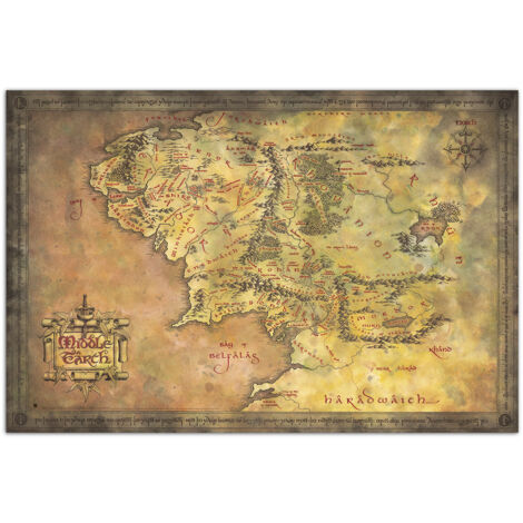 Grupo Erik Poster El Señor de los Anillos Mapa de la tierra media - Laminas decorativas 61x91,5cm a todo color  Posters para pared ideal decoración habitación