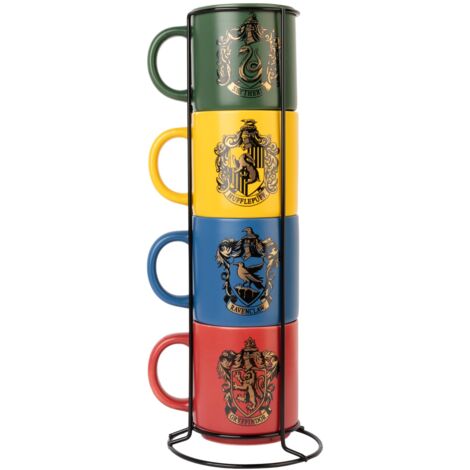 Grupo Erik: Set tazzine caffè Harry Potter  4 tazze 300 ml di Serpeverde, Grifondoro, Corvonero e Tassorosso, Tazza Colazione, regalo Harry Potter