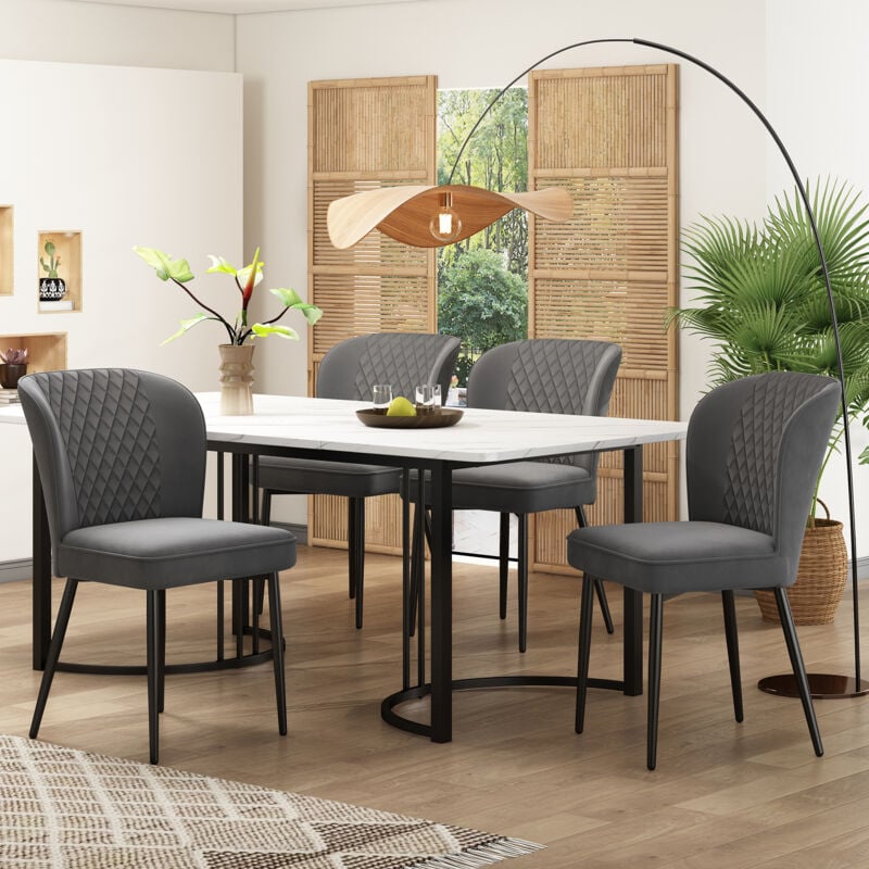 Image of Gruppo da pranzo (set, tavolo da pranzo 140 × 80 × 75 cm con 4 sedie), set tavolo da cucina moderno, sedie da pranzo in velluto grigio scuro, sedia