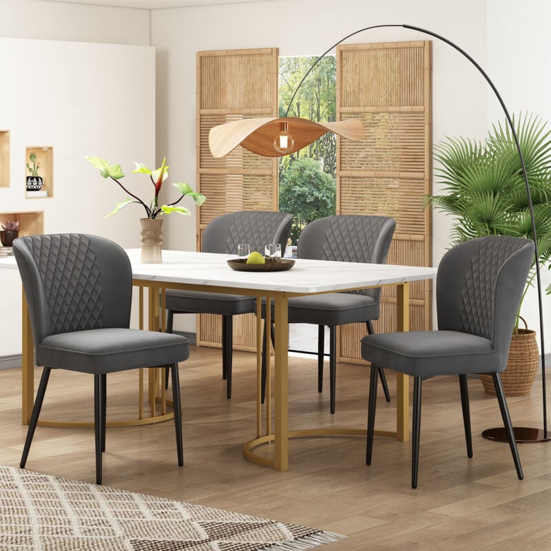 Image of Gruppo da pranzo (set, tavolo da pranzo 140×80×75 cm con 4 sedie), set tavolo da cucina moderno, sedie da pranzo in velluto grigio scuro, sedia di