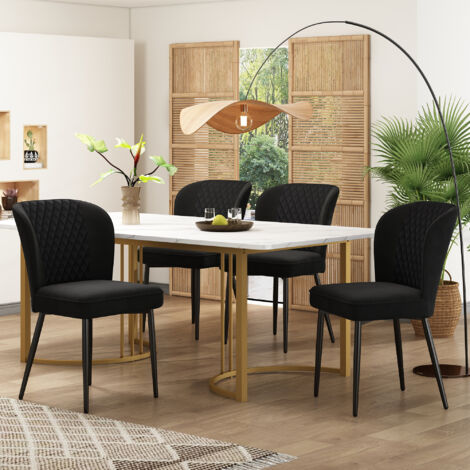 Set Tavolo Da Pranzo Moderno Con 6 Sgabelli | Bianco E Oro, Struttura Acciaio | 140x70x76 Cm, Portata 120 Kg