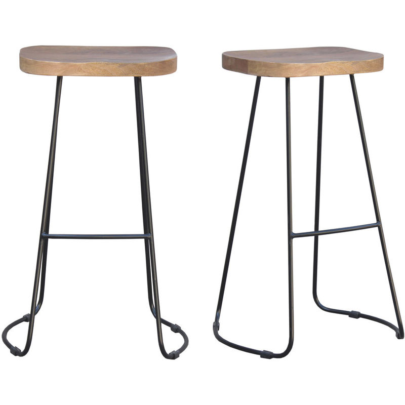 Set di 2 sgabelli da bar metallo nero e legno H75cm RUNKO