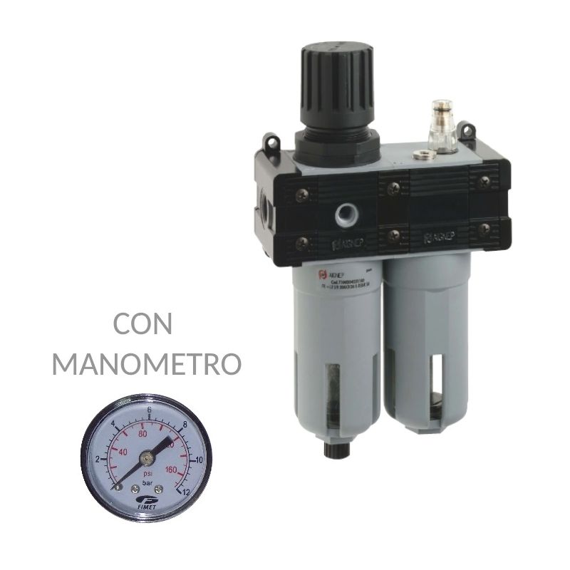 Image of Aignep - Gruppo frl 1/2 Compressore Aria Riduttore Regolatore Filtro Lubrificatore 15 Bar con manometro