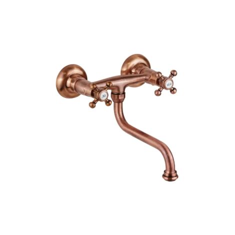 Gruppo lavello a muro con canna orientabile ramato Paffoni serie Belinda-Melissa FBLV161RM  Ottone - Ramato