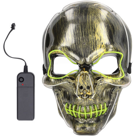 Gruselige LED-Maske, leuchtender Totenkopf, Halloween, Eisblau, fluoreszierendes Grün