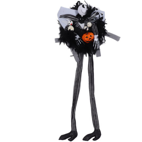 Gruseliger Halloween-Kranz mit Kürbis und Totenkopf für Tür oder Wand