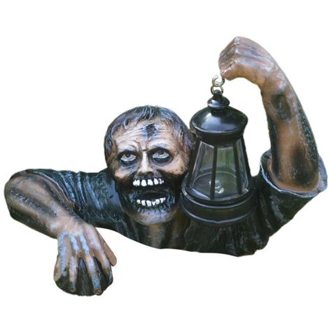 Gruseliger Zombie mit LED-Laterne für den Garten – Horror-Gartendekoration aus Kunstharz