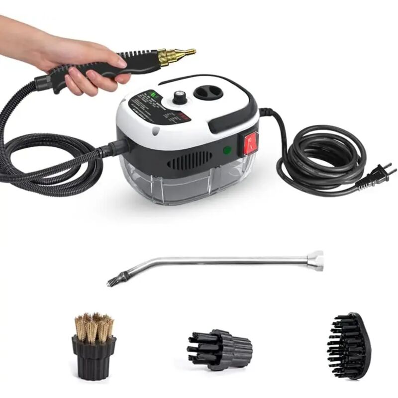 GrzBudsvk 2500W Nettoyeur Vapeur, Nettoyeur Vapeur Professionnel avec 3 Têtes de Brosse Réglables sur 6 Niveaux, pour le Nettoyage, Canapés,