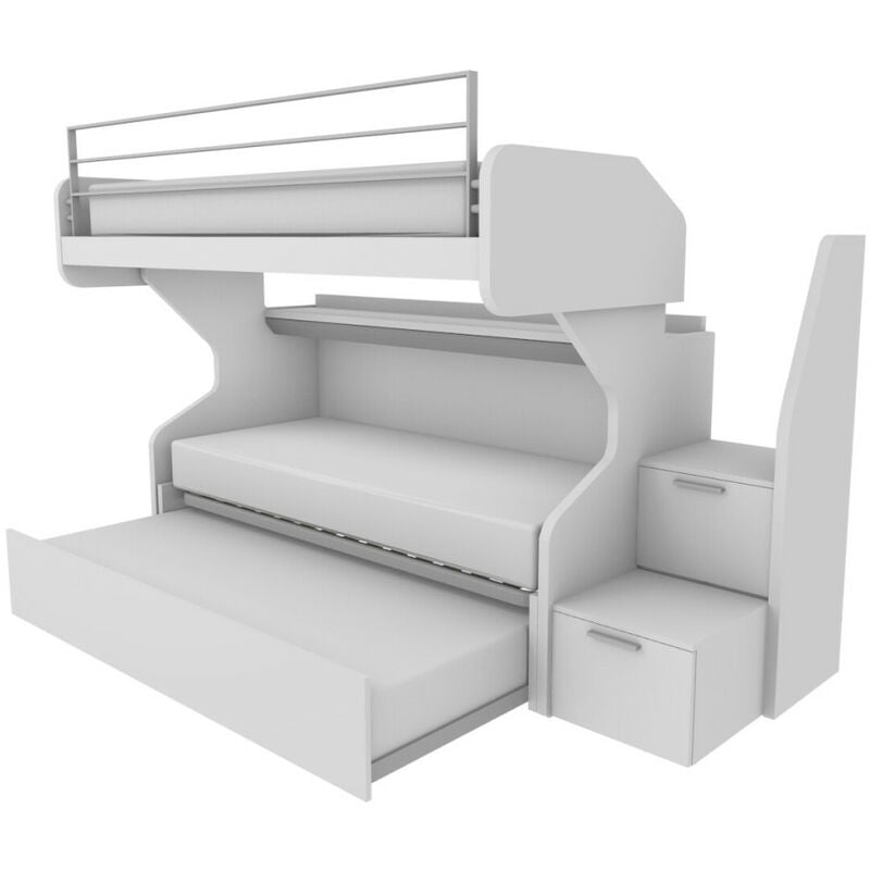 Mobilfino Camerette - Lit superposé coulissant avec lit gigogne - La solution 3 en 1 pour la chambre - blanc