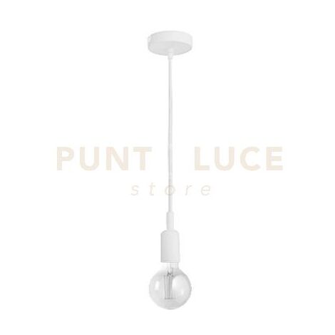 GSO070- PENDENTE FLUTE CAVO IN STOFFA E ROSONE BIANCO SATINATO 1 LUCE ATTACCO E27 D.4,2CM