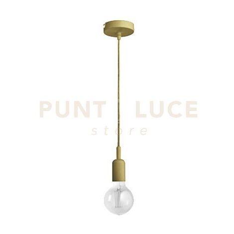 GSO072- PENDENTE FLUTE CAVO IN STOFFA E ROSONE OTTONE 1 LUCE ATTACCO E27 D.4,2CM