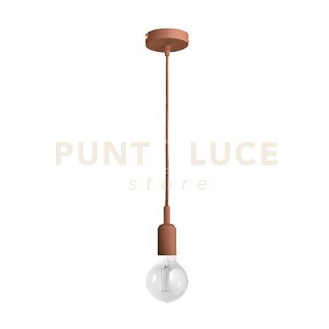 GSO073- PENDENTE FLUTE CAVO IN STOFFA E ROSONE RAME 1 LUCE ATTACCO E27 D.4,2CM