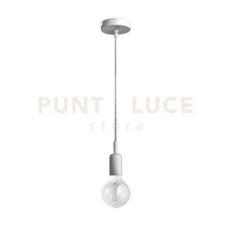 GSO074- PENDENTE FLUTE CAVO IN STOFFA E ROSONE NICKEL  1 LUCE ATTACCO E27 D.4,2CM