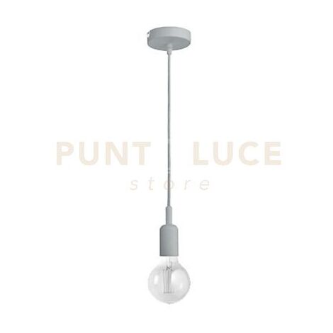 GSO075- PENDENTE FLUTE CAVO IN STOFFA E ROSONE GRIGIO CEMENTO 1 LUCE ATTACCO E27 D.4,2CM