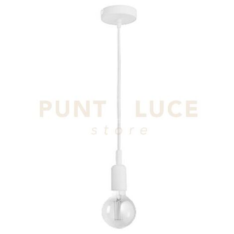 GSO080- PENDENTE FLIP CAVO IN STOFFA E ROSONE BIANCO SATINATO 1 LUCE ATTACCO E27 D.4,6CX6,9M